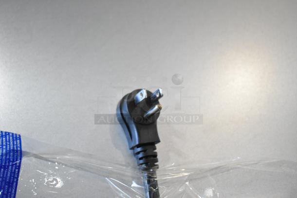 Power cord for 2025 KoolMore RIR-3D-SS commercial refrigerator, wrapped in clear packaging with visible "Made in Indonesia" label.