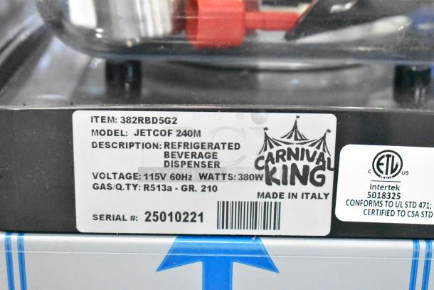 Carnival King JETCOF 240M Double 5 Gallon Beverage Dispenser, 115V, Brand New, Scratch and Dent, Model: 382RBD5G2.