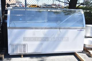Commercial ice cream dipping cabinet with glass front, 115 volts, 1 phase. Used condition, Baskin Robbins logo visible.