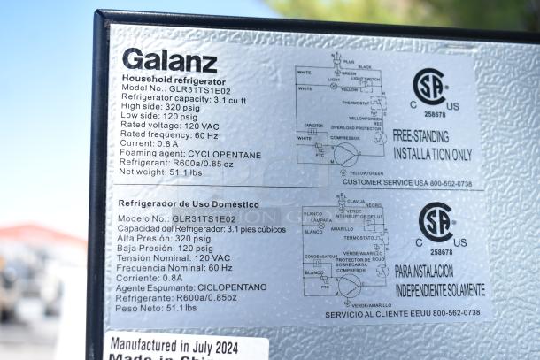 Six mini coolers, including Galanz GLR31TS1E02 and Haier models, 115 volts, 1 phase. Features a 3.1 cu. ft capacity.