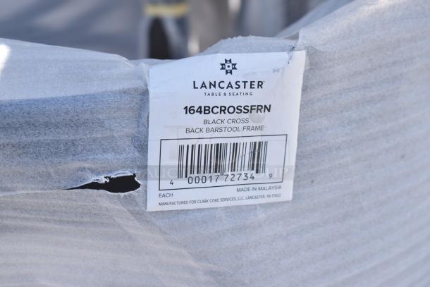 BRAND NEW SCRATCH AND DENT Lancaster 164BCROSSFRN Cross Back Barstool Frame, Black, Manufacturer Tag Visible.