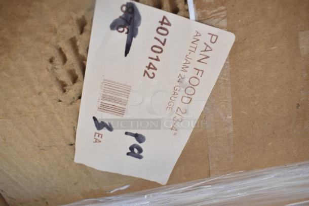 Label on cardboard shows "PAN FOOD ANTI-JAM 2/3-4 24 GAUGE" with barcode and item numbers. Condition: new.