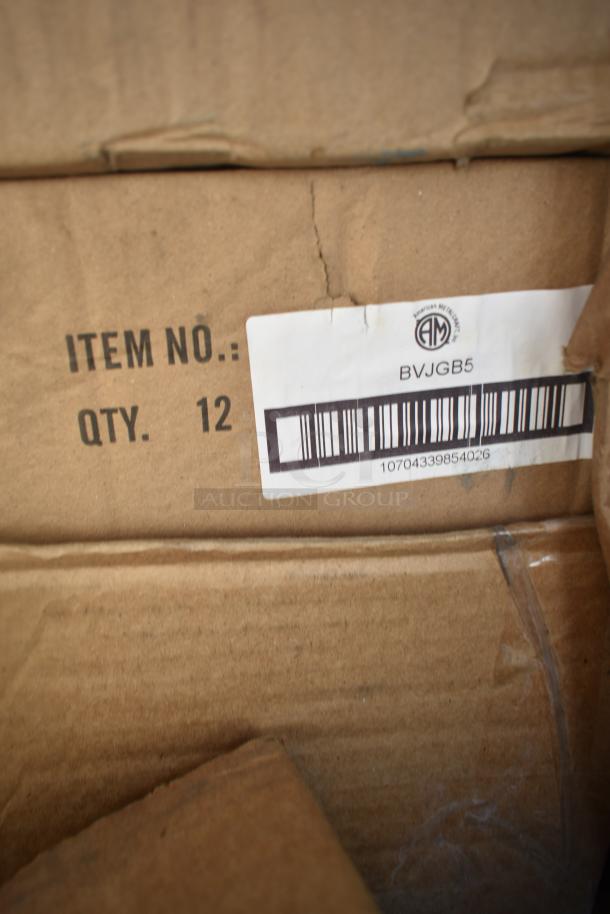 Cardboard box with item number BVJGB5 and quantity 12 label, slightly damaged. Contains scratch and dent items.