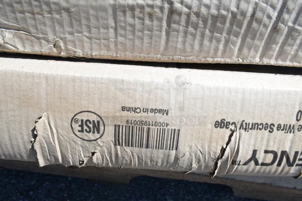 Cardboard box with visible tears, labeled "Made in China," NSF mark, barcode 400011950019, and security cage text.