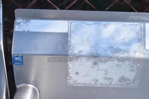 Duke Commercial 3 Bay Sink with dual drain boards, NSF certified, stainless steel label showing model details and certification.