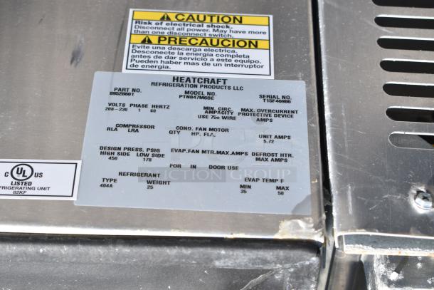 Imperial Brown Walk-In Box with Pro3 Heatcraft PTN047M6BE Compressor, 208-230V, 1 Phase. Includes detailed label and caution sticker.