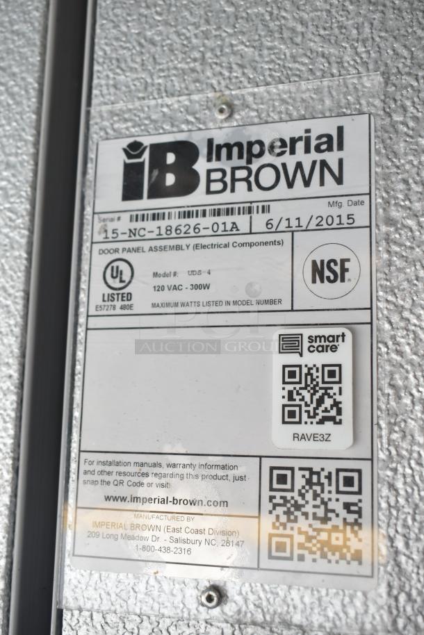 Imperial Brown Walk-In Box label with model info, manufacturing date 06/11/2015, UL and NSF certified logos, QR code.