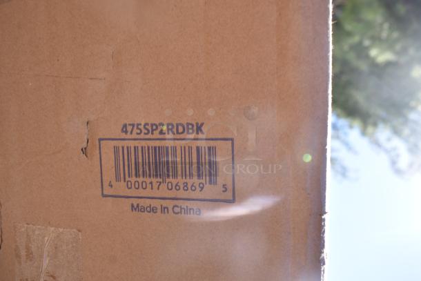 Cardboard box marked "475SP2RDBK" with barcode, labeled "Made in China." Contains new scratch and dent items.