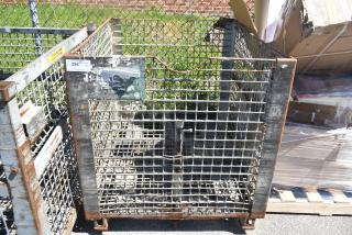 Wire cage with a metal grid frame, rust spots, and a partially visible label numbered "296". Used condition.