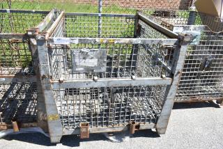 Large metal wire cage with rust, numbered 297. Features sturdy grid construction. Suitable for storage or transport.