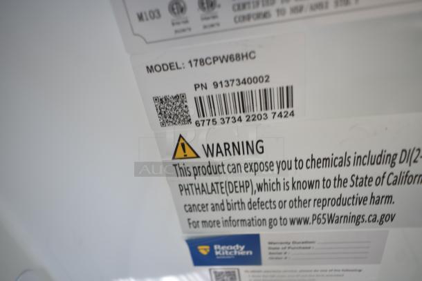 Avantco 178CPW68HC label showing model, barcode, and California warning for chemicals exposure.
