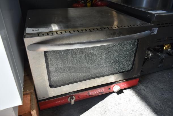 Avantco 177CO16 half-size countertop convection oven, 1.5 cu. ft., showing visible damage on the glass door.