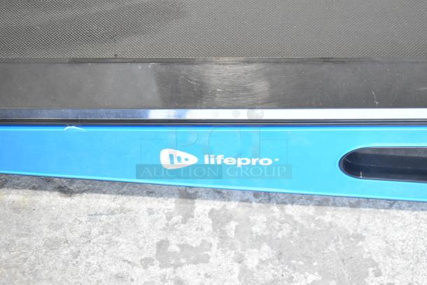 LifePro LP-PCRM-BLU PacerMini Portable Treadmill, blue. Features 110 Volts, 1 Phase, compact design, LifePro logo visible.