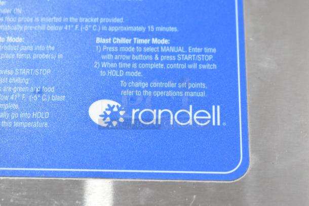 2017 Randell BC-18 Commercial Blast Chiller label, details operation modes and features, Randell logo visible.