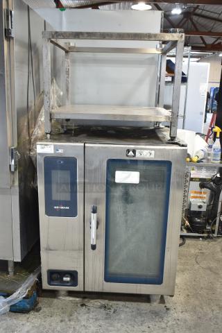 Alto Shaam CTP10-10E combi convection oven with stand, electric-powered, visible wear, 208-240V, 3 phase.