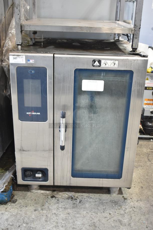 Alto Shaam CTP10-10E commercial electric convection oven with equipment stand, 208-240V, 3-phase, visible wear.