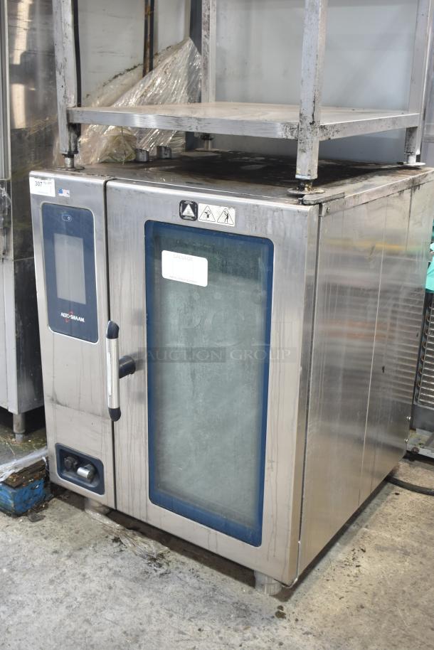 Alto Shaam CTP10-10E electric combi convection oven with equipment stand. 208-240V, 3-phase, stainless steel, visible wear.