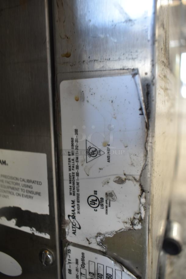 Alto Shaam CTP10-10E combi convection oven with worn label showing model and UL markings. 208-240V, 3-phase.