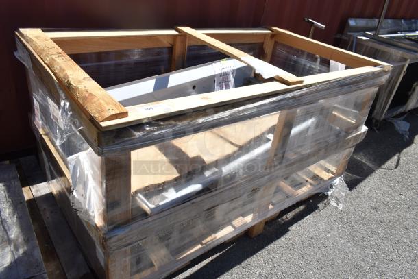 BRAND NEW Regency 600S2182418L stainless steel 2 bay sink with left drain board, scratch and dent condition, in packaging.