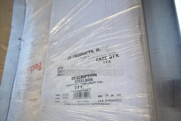Plastic-wrapped case labeled "JS Products, Inc." and "Steelman Structural Foam Utility Cart," item number 77711.
