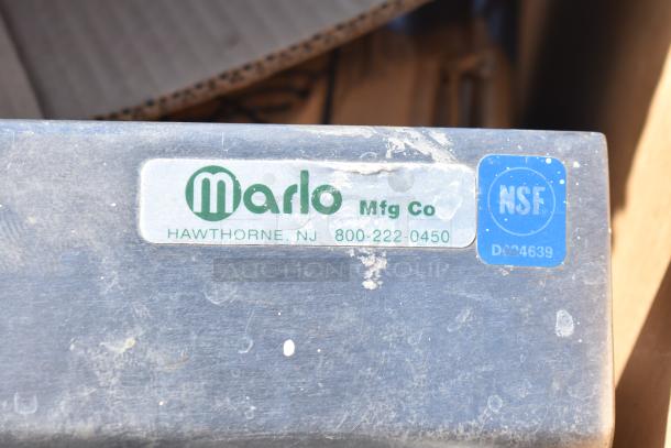 Commercial counter with sink bay and drawer by Marlo Mfg Co, NSF certified, visible wear, located in Hawthorne, NJ.