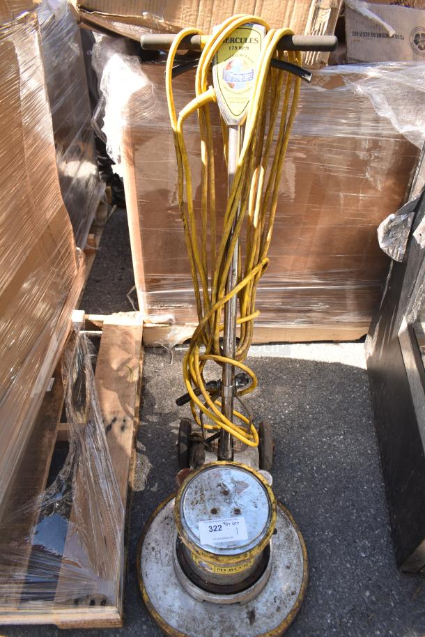Hercules 175 RPM commercial floor cleaner, 120 volts, 1 phase, worn condition, visible yellow cord, marked as lot 322.
