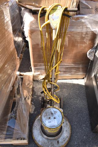 Hercules 175 RPM commercial floor cleaner, 120 volts, 1 phase, worn condition, visible yellow cord, marked as lot 322.
