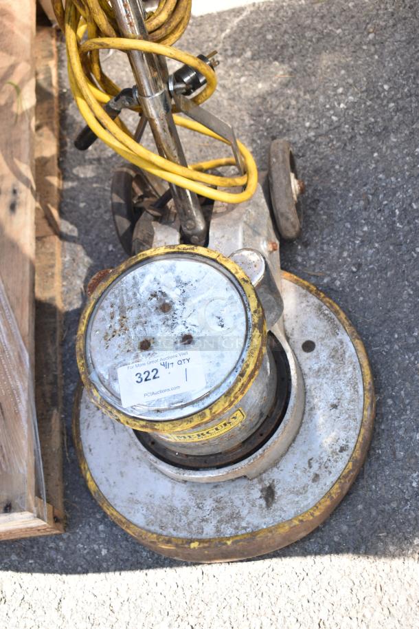 Hercules 175 RPM commercial floor cleaner, 120 volts, 1 phase, used condition. Yellow cord and metal handle visible.