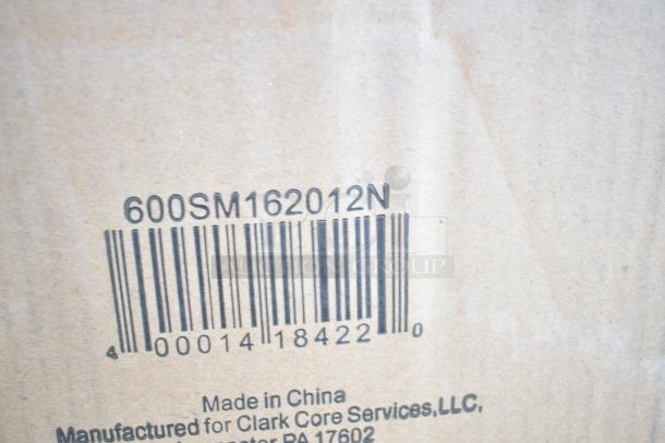 Barcode on cardboard box with "600SM162012N" and "Made in China" for Clark Core Services, LLC, Lancaster, PA.
