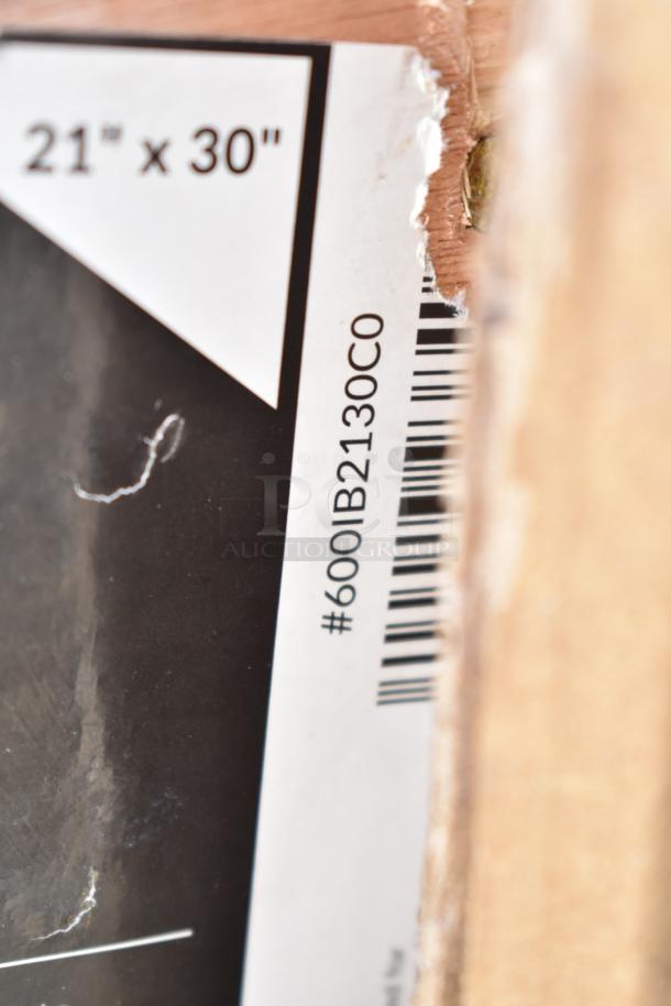 Label on box showing dimensions 21"x30" and barcode #600IB2130CO for auction lot of 45 new scratch and dent items.