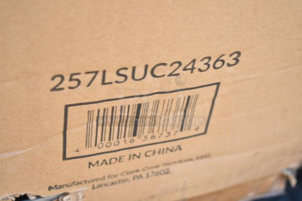 Cardboard box with barcode and number 257LSUC24363, labeled "Made in China" for Clark Cove Services, Lancaster, PA 17602.