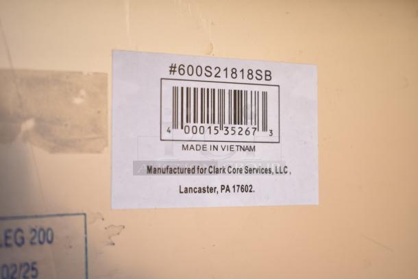Barcode label for item #600S21818SB, made in Vietnam for Clark Core Services, LLC, Lancaster, PA.