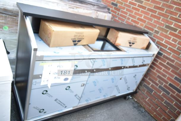 Brand new Advance Tabco AMD-6B 74" portable bar, stainless steel doors and interior, minor scratches, PCI tag attached.