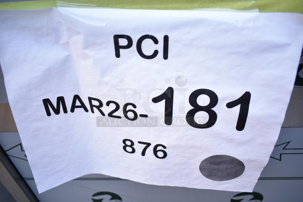 Advance Tabco AMD-6B portable bar, 74", stainless steel doors and interior, scratch and dent condition, tags visible.