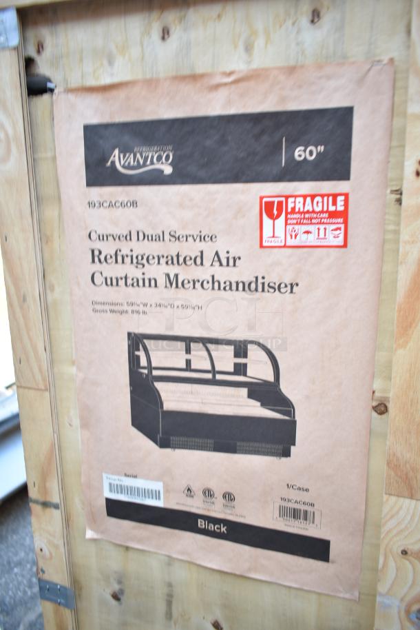 BRAND NEW Avantco 193CAC60B Black Curved Air Curtain Merchandiser, 59 1/8", Refrigerated, 115V, 1 Phase, Scratch and Dent.