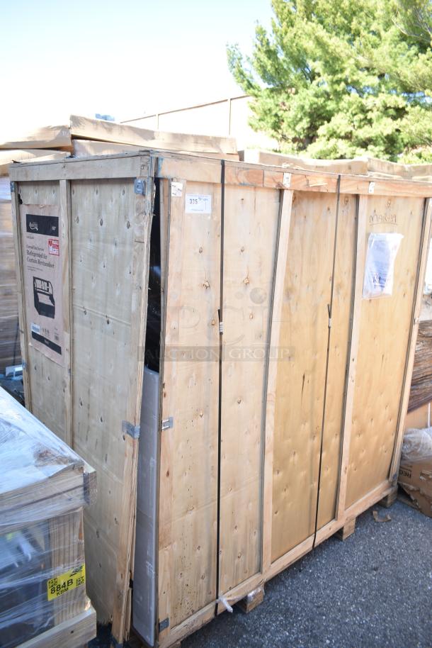 Brand new Avantco 193CAC60B refrigerated air curtain merchandiser in wooden crate, slight damage noted, 115V, 1 Phase.