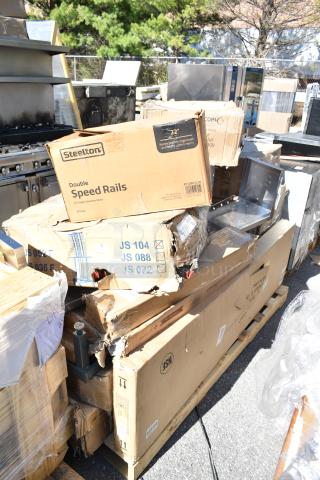 16 assorted brand new scratch and dent items. Includes Steelton 22" stainless steel double tier speed rail, wire shelf.