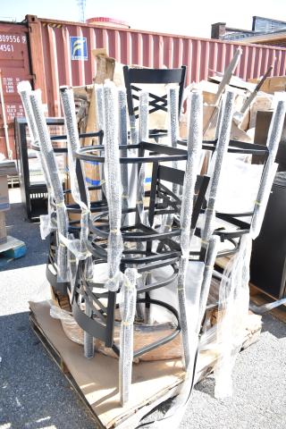 8 new Lancaster Table & Seating black ladder chair frames, model 164BCROSSFRN, with protective wrap, on pallet.
