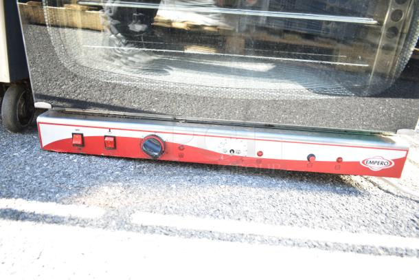 Empero EMP.PFE4-U Commercial Countertop Convection Oven, 208V, front view showing control panel and Empero logo.