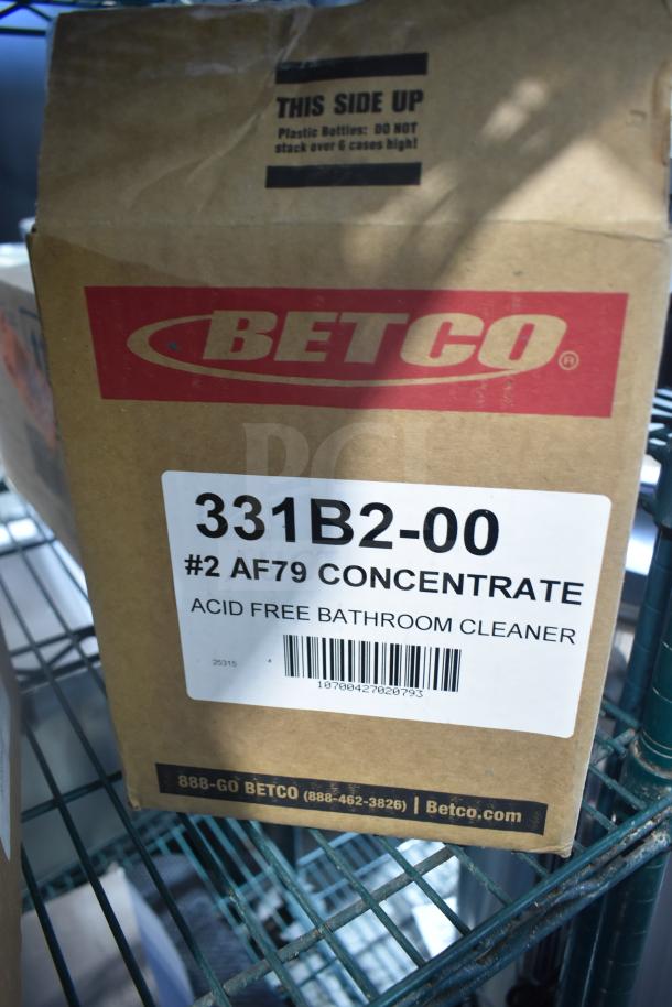 Betco #2 AF79 Concentrate box for acid-free bathroom cleaner with instructions and barcode visible.