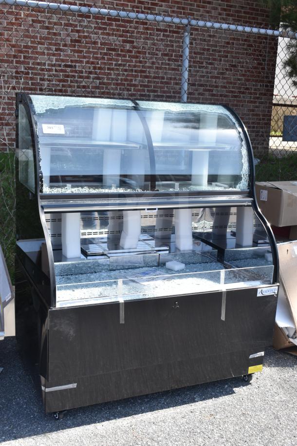 Avantco 193CAC48B merchandiser with broken glass on top display case, 115V, 1 phase, black exterior.