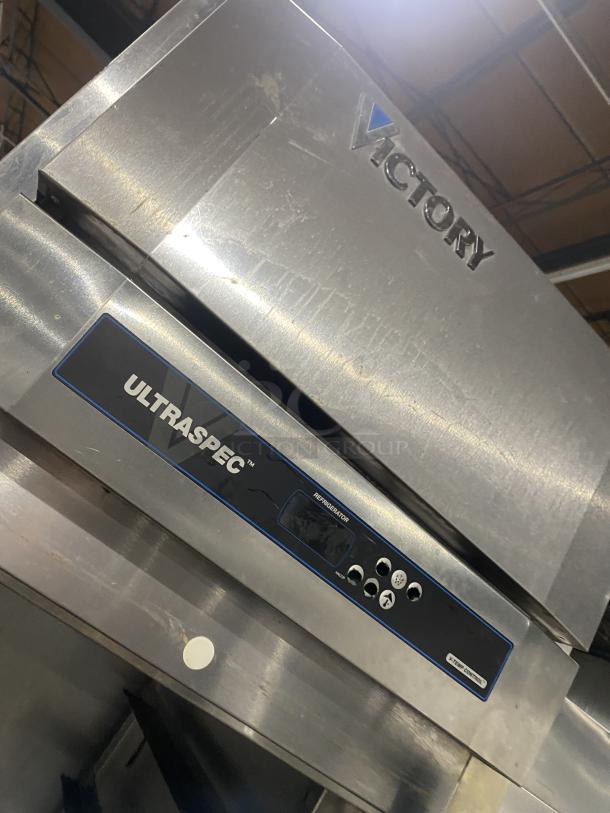 Victory UltraSpec Series commercial refrigerator, model RSA1DS1HDSPEC121, stainless steel, two half-height doors, on casters.