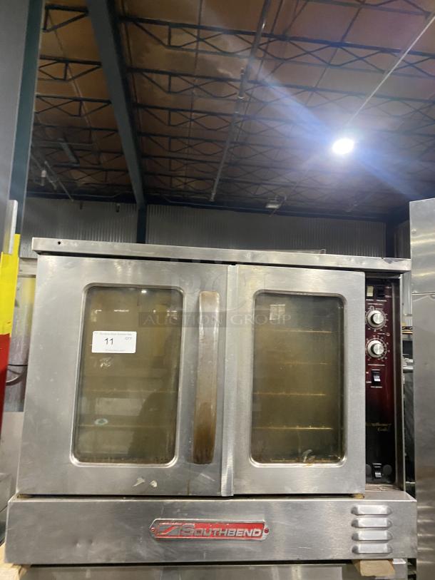 Southbend Marathoner Gold Series stainless steel electric convection oven with wired rack, commercial-grade, single stack.