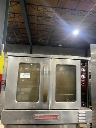 Southbend Marathoner Gold Series stainless steel electric convection oven with wired rack, commercial-grade, single stack.