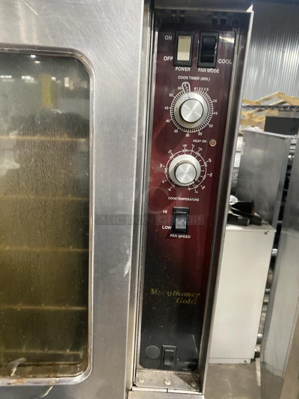 Southbend Marathoner Gold Series stainless steel convection oven with control panel, labeled settings, and wired oven rack.