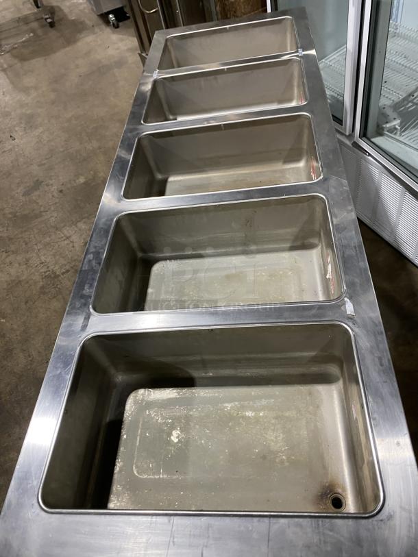 Duke E305-25SS-SWM stainless steel hot food table, 5 openings, on legs, model E305-25SS-SWM, 208V, 1 PH, commercial.