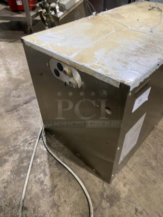 Multiplex SC340-04 stainless steel water chiller, 230V, used condition. Model and serial number visible on label.