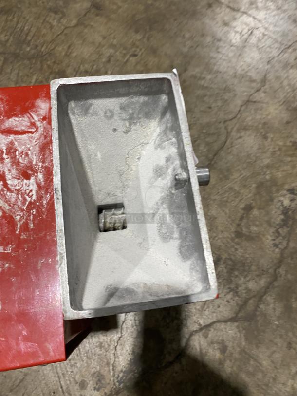 Olde Tyme Peanut Butter Grinder, Model PN2, shows interior compartment. Used condition, 115V 1 Phase, SN: A16070912.