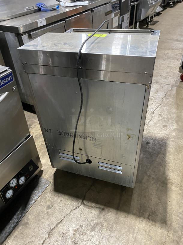 Krowne MC24S underbar glass froster, stainless steel, sliding-top lid, 115V 1 Phase, visible SN: 0102674, commercial use.