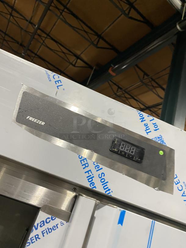 Kutano KUTF 2 SS stainless steel reach-in freezer, two doors, digital display, Model SN: 8103206950, 115V, 1 Phase.